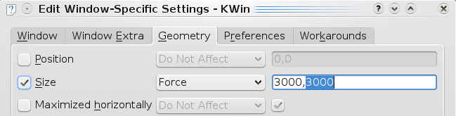 Edit Window Specific Settings Kwin